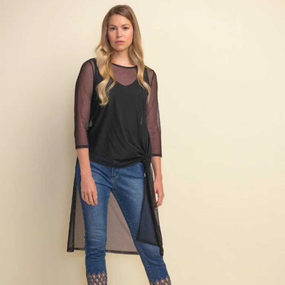 Joseph Ribkoff Black Sheer Mesh Hi-Low Tunic 10